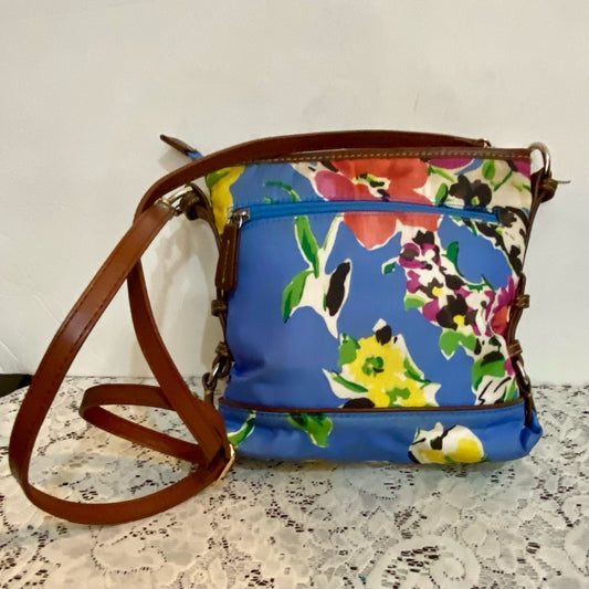 Chaps Blue Floral Crossbody Bag ( 8in x 7in x 2.5in)