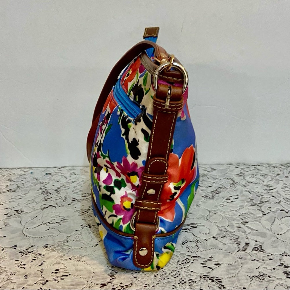 Chaps Blue Floral Crossbody Bag ( 8in x 7in x 2.5in)