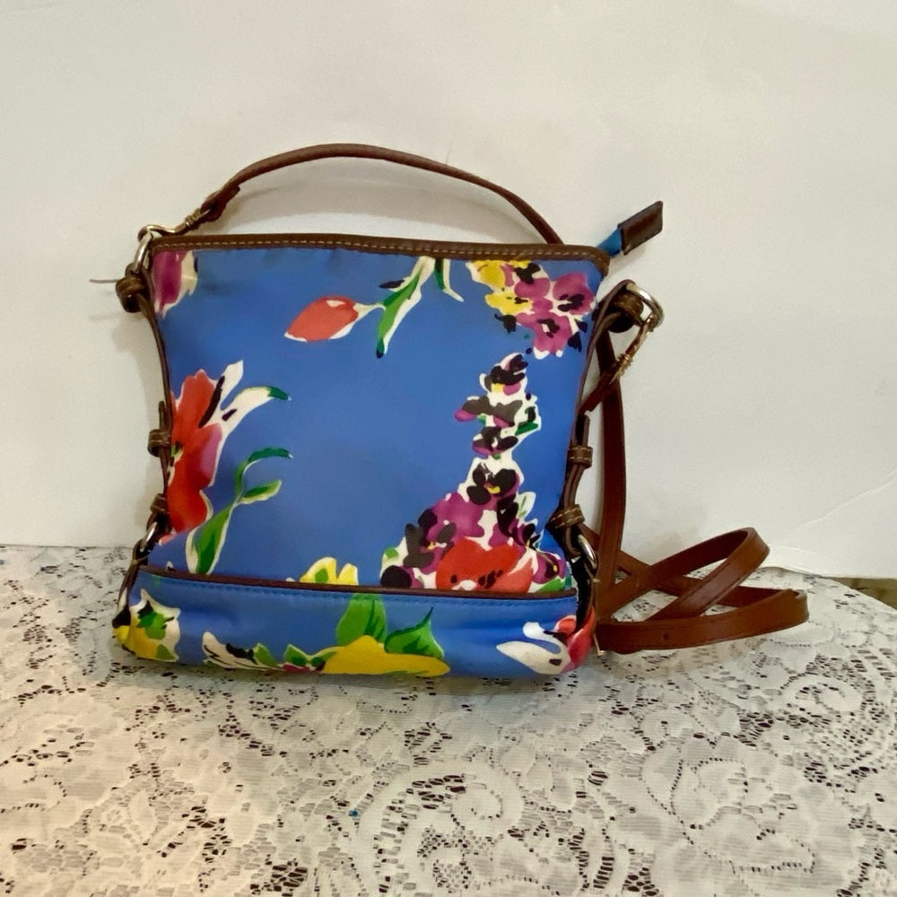 Chaps Blue Floral Crossbody Bag ( 8in x 7in x 2.5in)