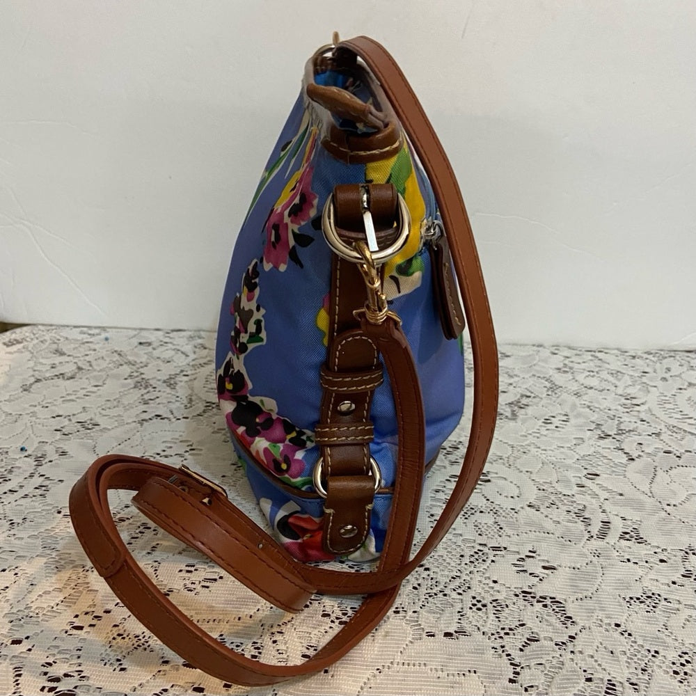 Chaps Blue Floral Crossbody Bag ( 8in x 7in x 2.5in)