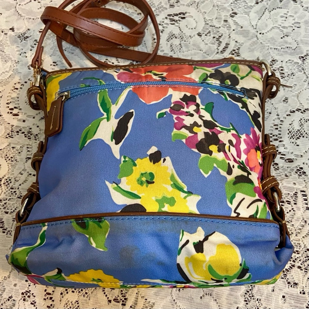 Chaps Blue Floral Crossbody Bag ( 8in x 7in x 2.5in)