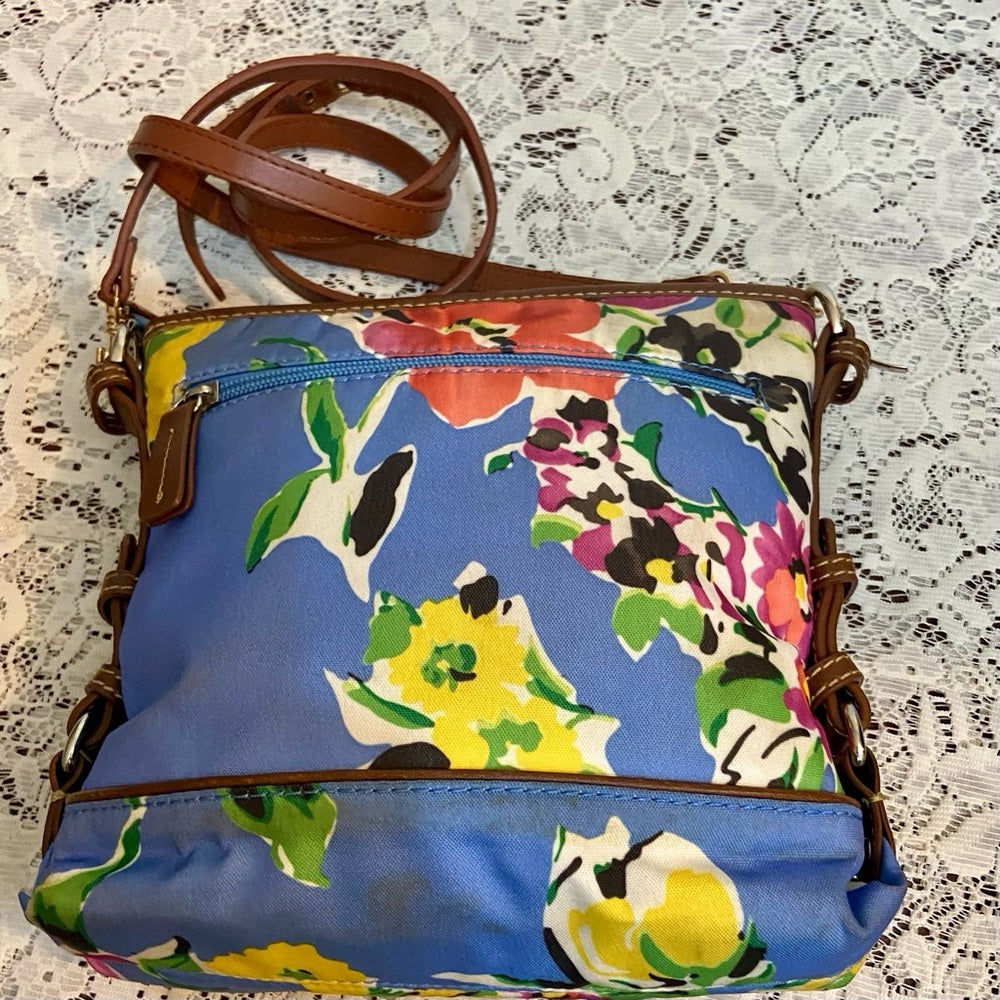 Chaps Blue Floral Crossbody Bag ( 8in x 7in x 2.5in)