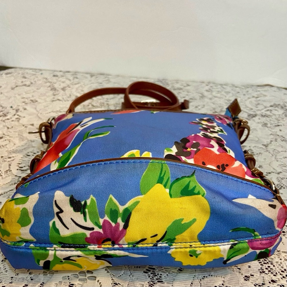 Chaps Blue Floral Crossbody Bag ( 8in x 7in x 2.5in)