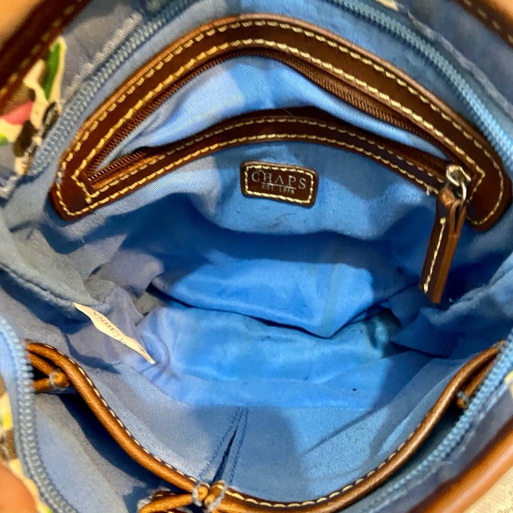Chaps Blue Floral Crossbody Bag ( 8in x 7in x 2.5in)