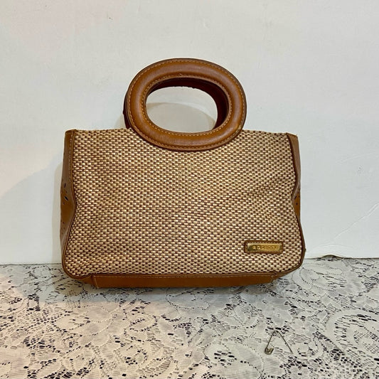 Rosetti  Beige Straw- Brown Leather Trim Handbag-Crossbody. (9.5in x 6in x 3in)