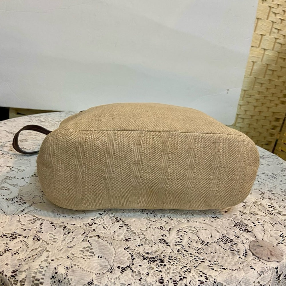 Beige Canvas with Brown Leather Shoulder Bag