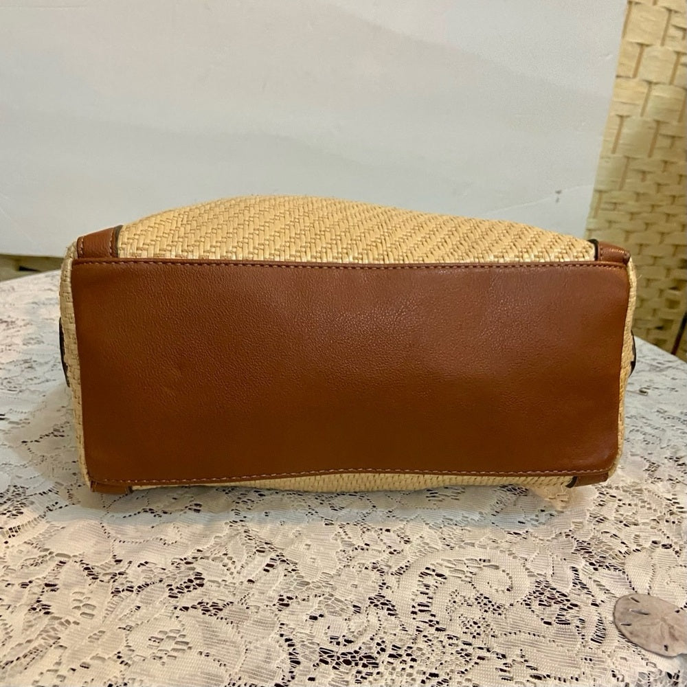 Chaps Beige Shoulder Bag with Brown Leather Strap
