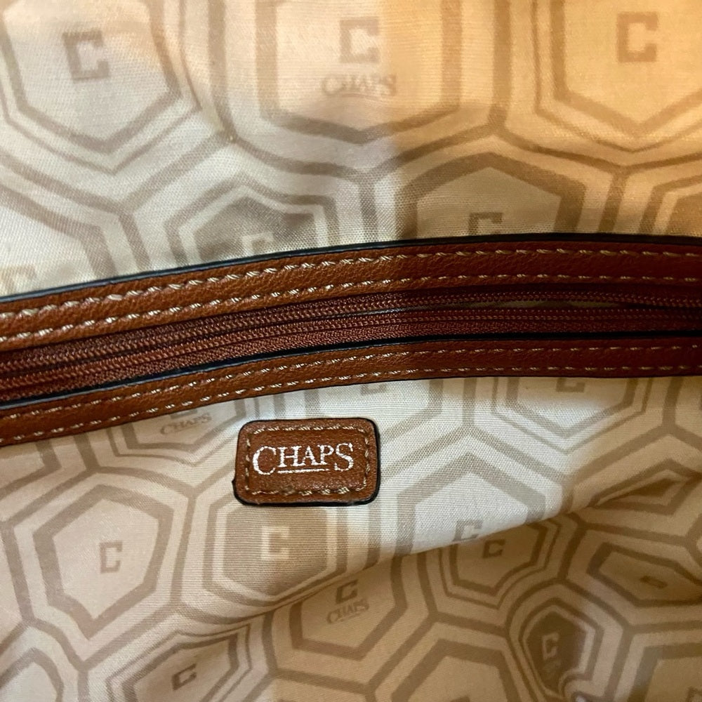 Chaps Beige Shoulder Bag with Brown Leather Strap