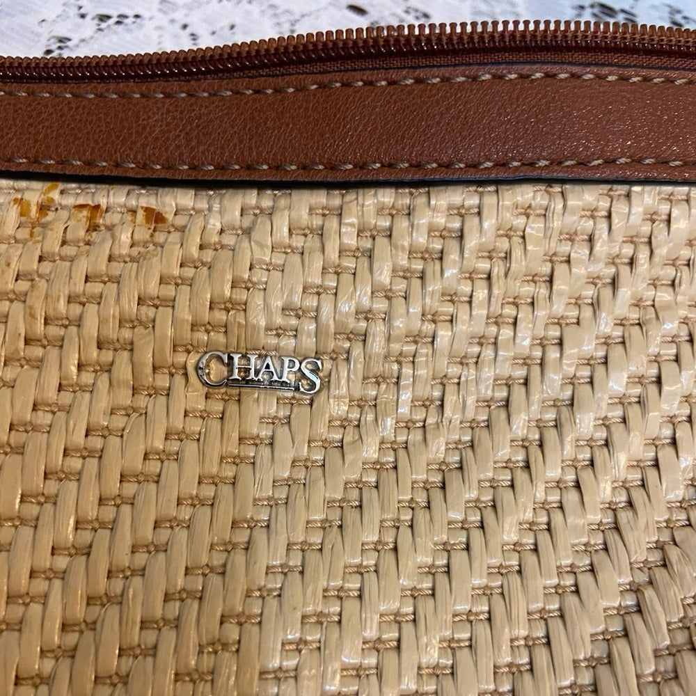 Chaps Beige Shoulder Bag with Brown Leather Strap