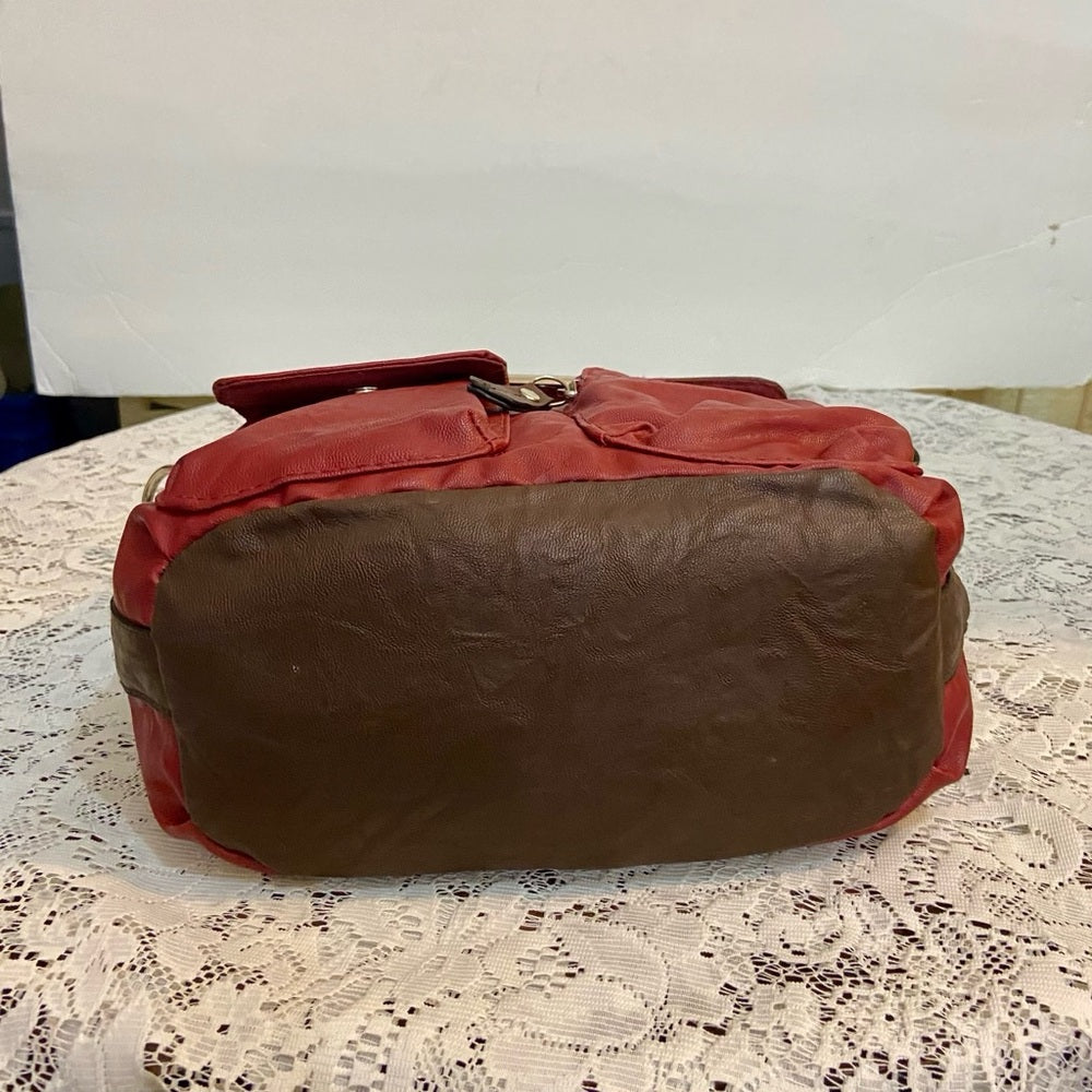 Rosetti Red and Brown Faux Leather Trim Handbag-Crossbody. (12in x 10in x 4.5in)