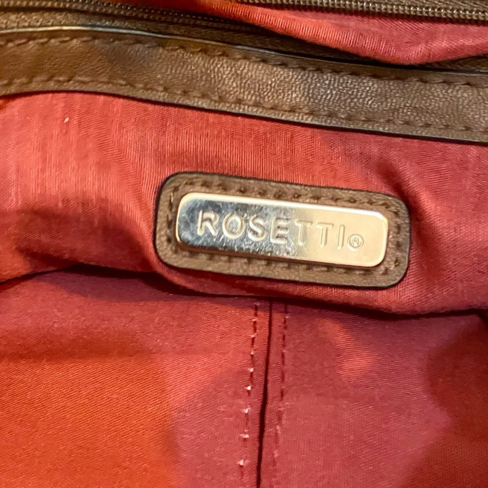 Rosetti Red and Brown Faux Leather Trim Handbag-Crossbody. (12in x 10in x 4.5in)