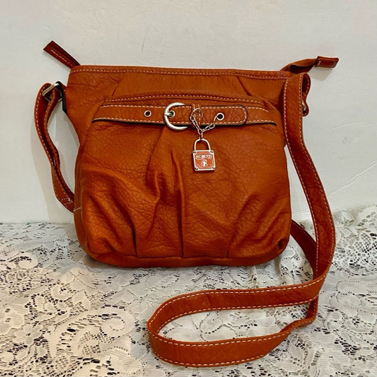 Rosetti  Orange Faux Leather Handbag-Crossbody. (8.5in x 8in x 2.5in)