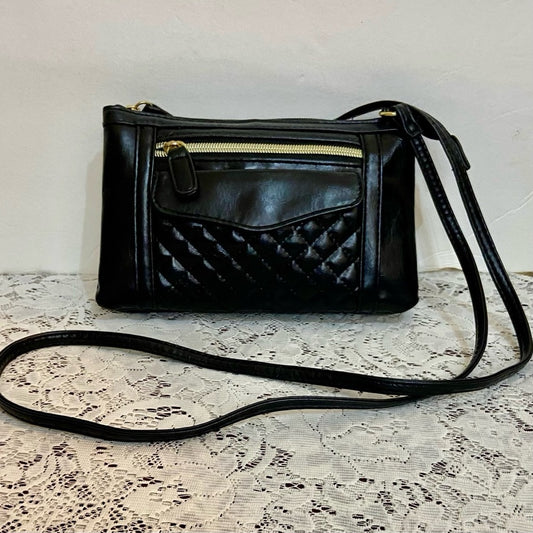 Small Black Quilted Faux Leather Organizer Wallet Crossbody Bag (8.5inx5.5inx2in