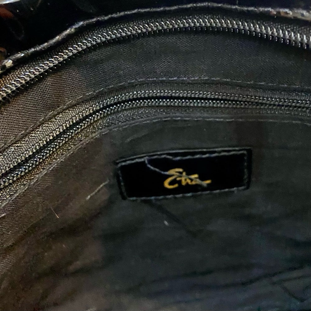 Vintage, Etra Black Quilted Leather Handbag-Crossbody (11in x 7in x 2.5in)