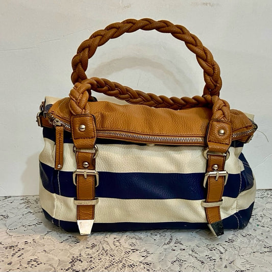 Apt. 9 Blue and White Faux Leather with Brown Leather Straps (11.5in x 8in x 4in