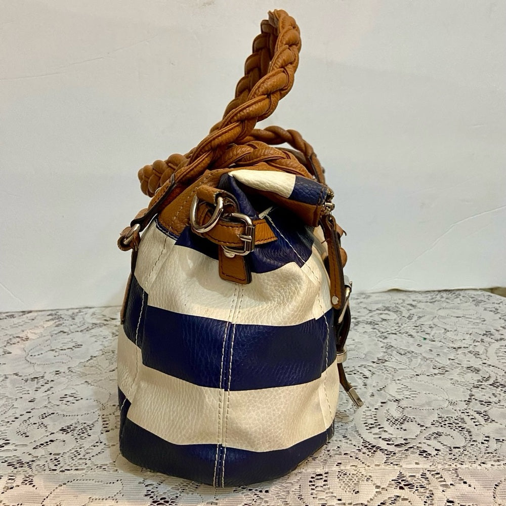 Apt. 9 Blue and White Faux Leather with Brown Leather Straps (11.5in x 8in x 4in