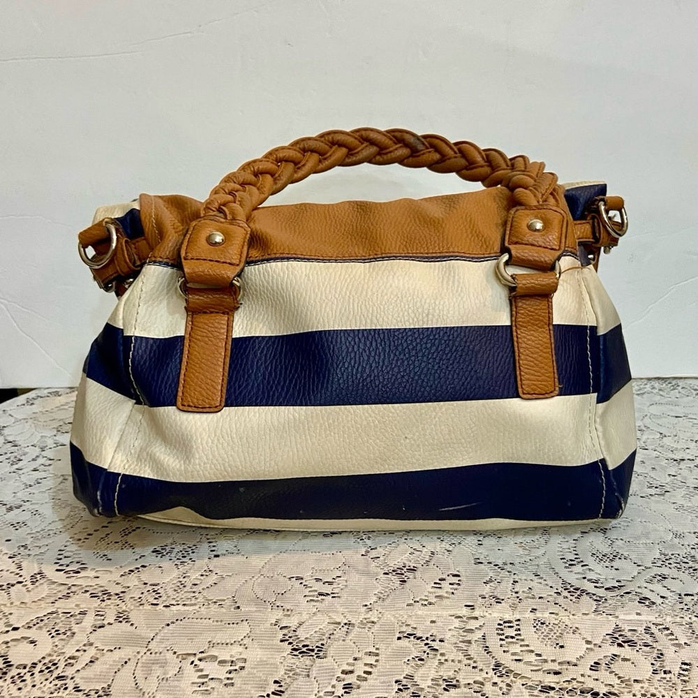 Apt. 9 Blue and White Faux Leather with Brown Leather Straps (11.5in x 8in x 4in