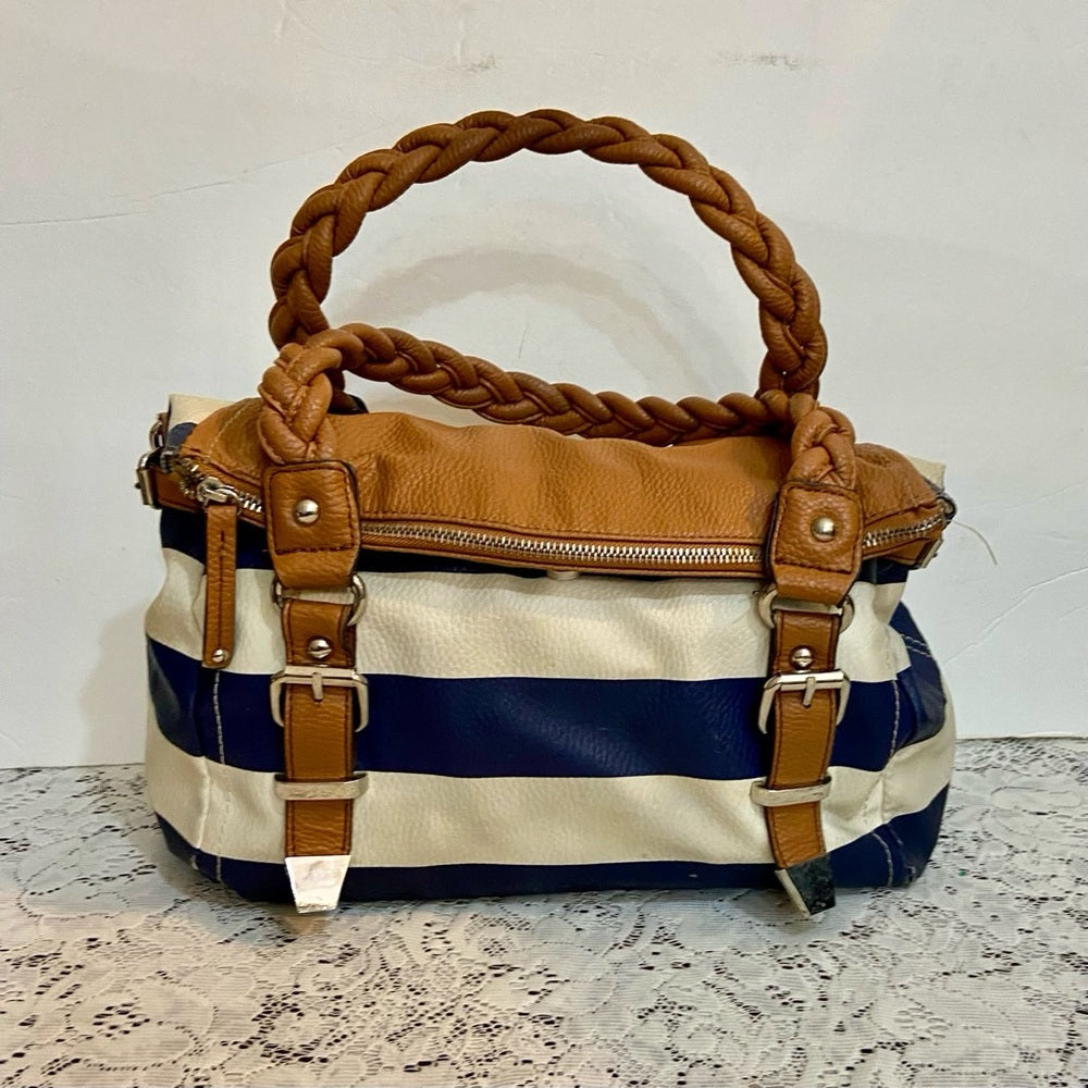 Apt. 9 Blue and White Faux Leather with Brown Leather Straps (11.5in x 8in x 4in