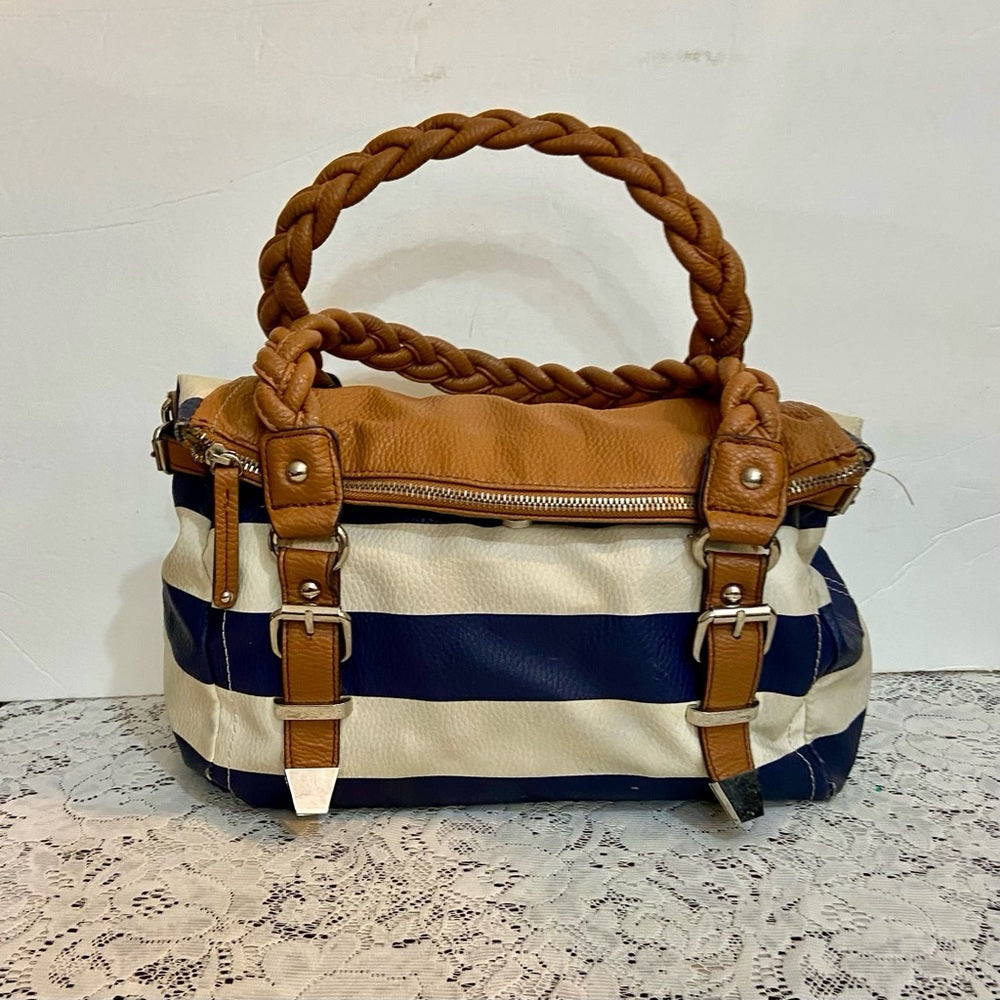 Apt. 9 Blue and White Faux Leather with Brown Leather Straps (11.5in x 8in x 4in