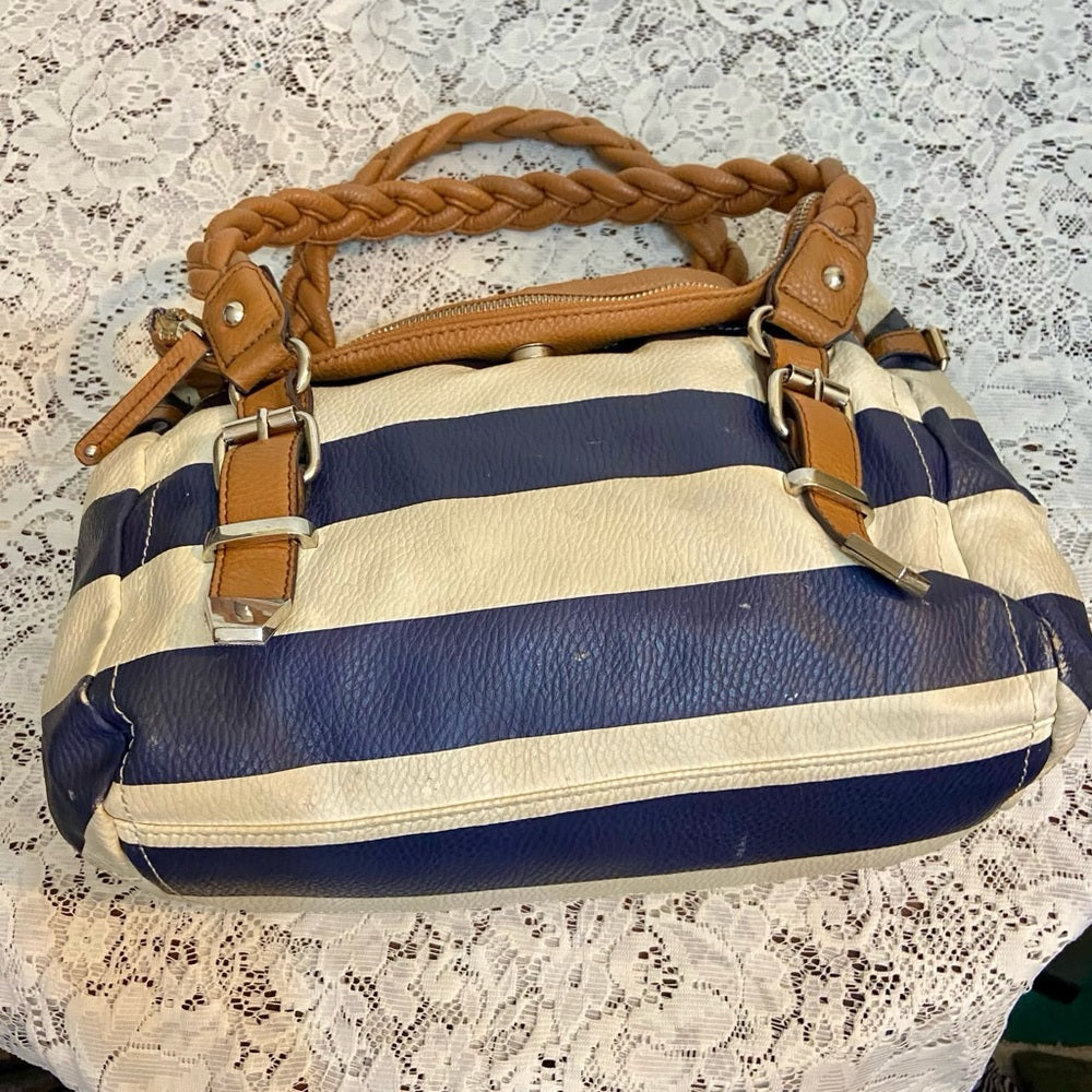 Apt. 9 Blue and White Faux Leather with Brown Leather Straps (11.5in x 8in x 4in
