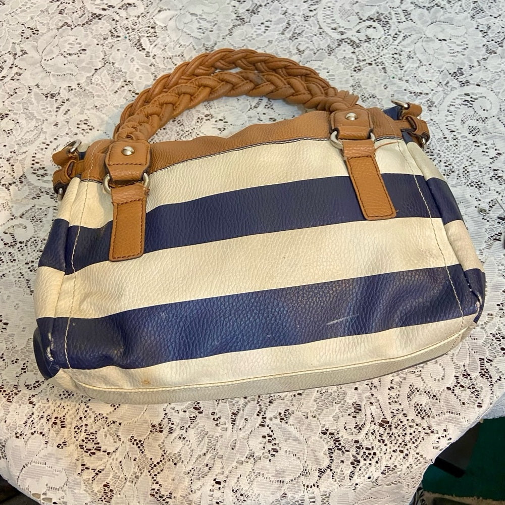 Apt. 9 Blue and White Faux Leather with Brown Leather Straps (11.5in x 8in x 4in