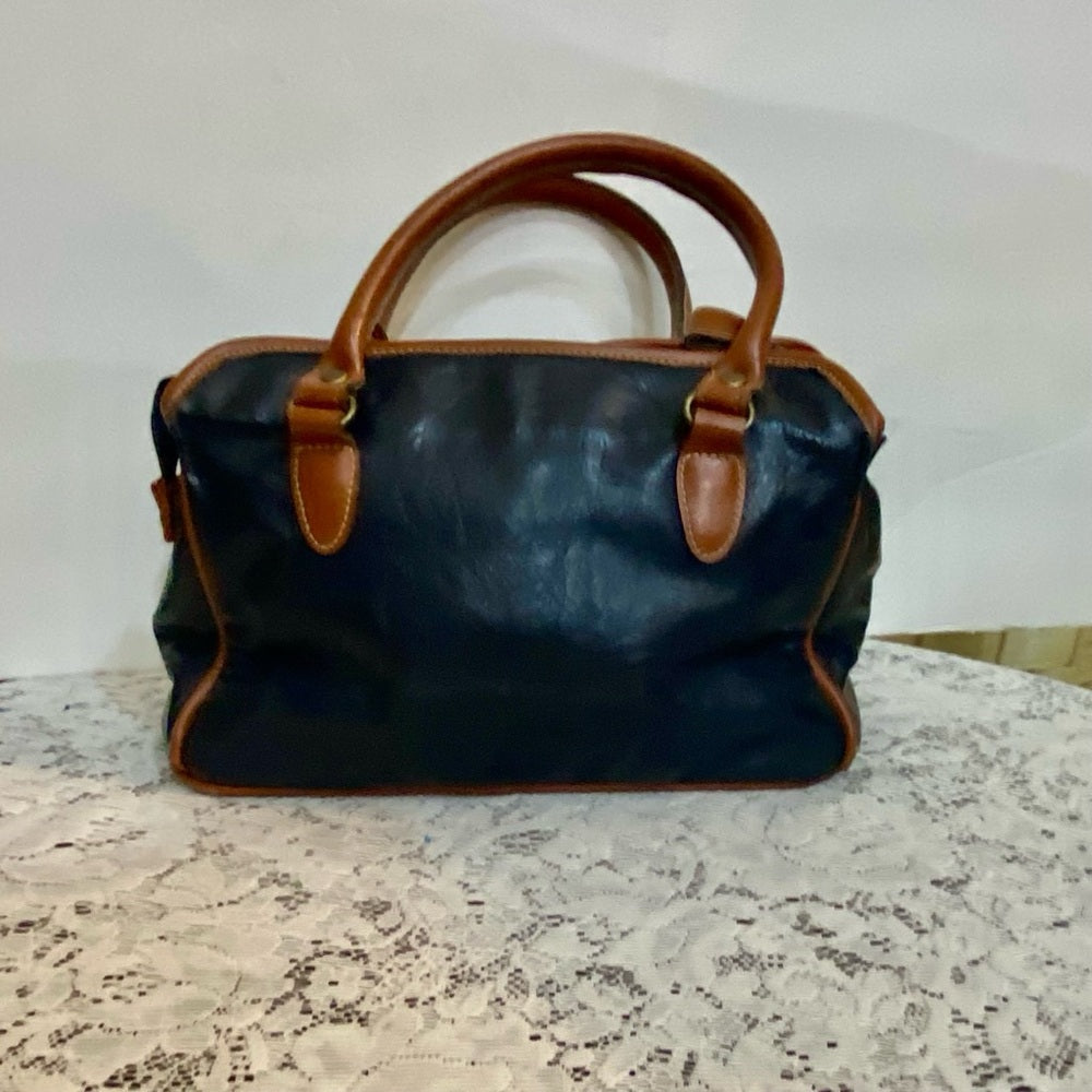 Dolce Vita Black Handbag with Brown Leather (10.5in x 7.5in x 5.5in)