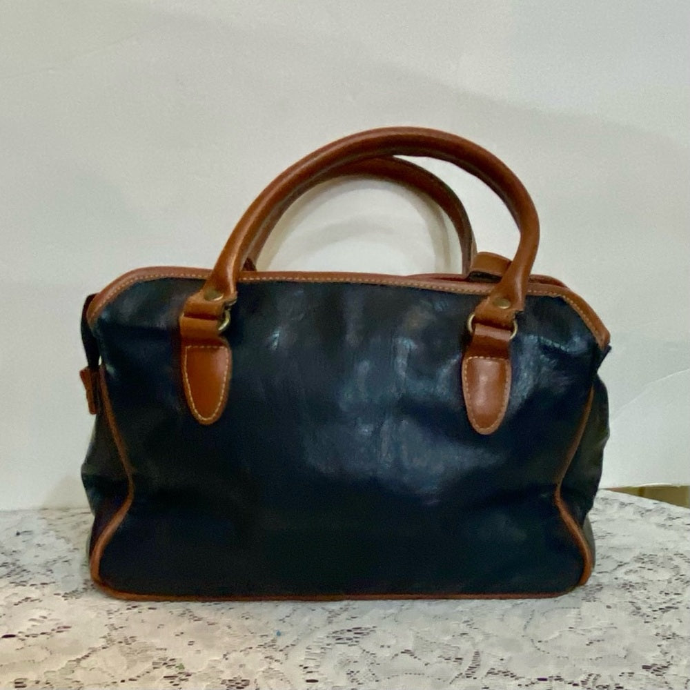 Dolce Vita Black Handbag with Brown Leather (10.5in x 7.5in x 5.5in)