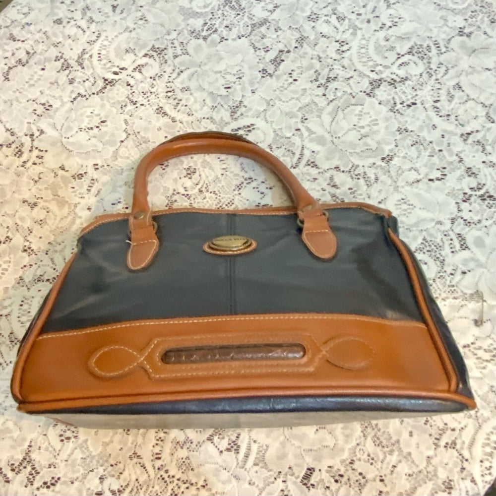Dolce Vita Black Handbag with Brown Leather (10.5in x 7.5in x 5.5in)