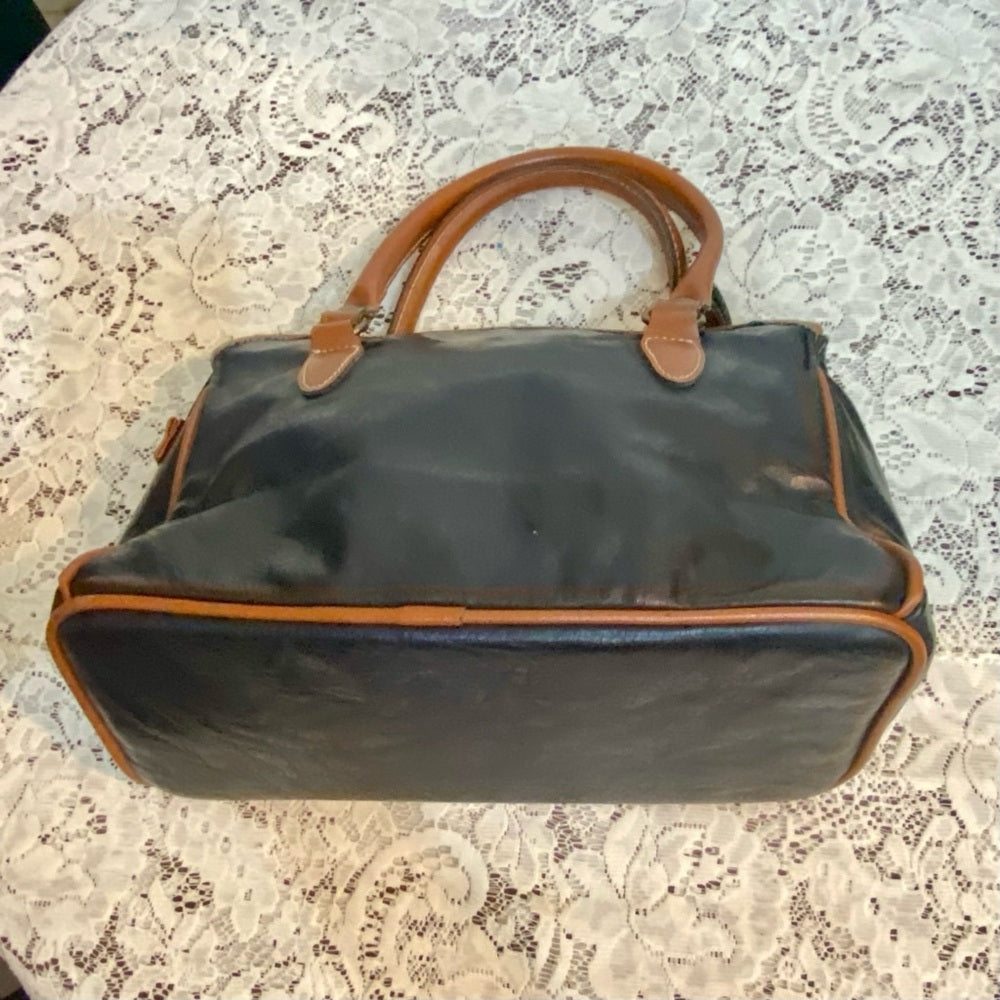 Dolce Vita Black Handbag with Brown Leather (10.5in x 7.5in x 5.5in)