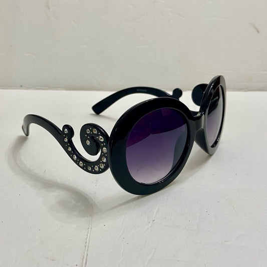 Elegant, High Fashion Black  Round Sunglasses with Rhinestones