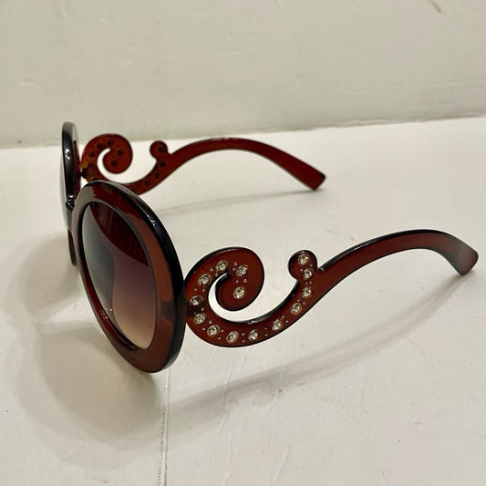 Elegant, High Fashion Brown Round Sunglasses with Rhinestones