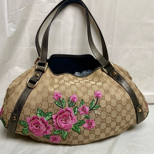 Vintage Gucci, Coated Canvas, Brown Mono Pink Floral Handbag