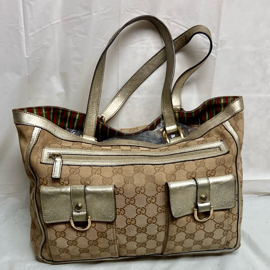 Vintage Gucci  Brown Mono Shoulder Bag with Metallic Leather Trim-Strap