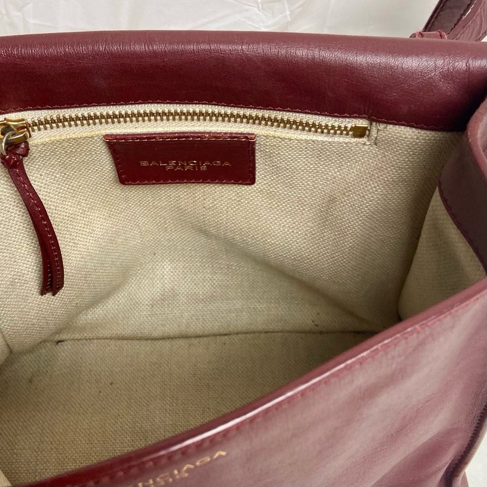 Vintage, Balenciaga Burgundy Leather Adjustable Shoulder- Crossbody 9inx7inx4in