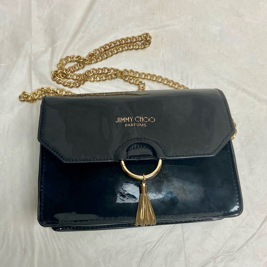 Jimmy Choo Black Faux Patent Leather Cosmetic Pouch Crossbody 7.5in x 5in x 2.5