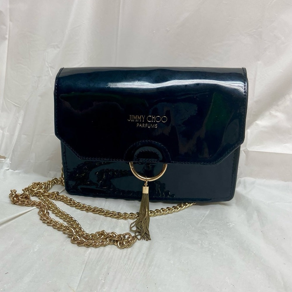Jimmy Choo Black Faux Patent Leather Cosmetic Pouch Crossbody 7.5in x 5in x 2.5