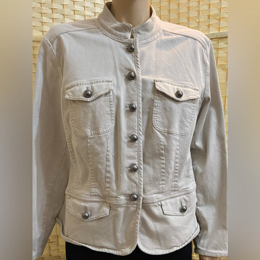 Talbots Woman Petites Beige Cotton Military Jacket - Size M-L