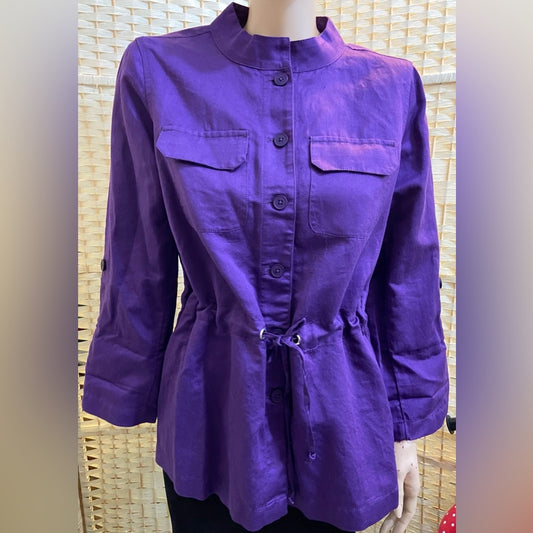 Chicos Purple Linen Military Style Jacket - Size 1 M-L