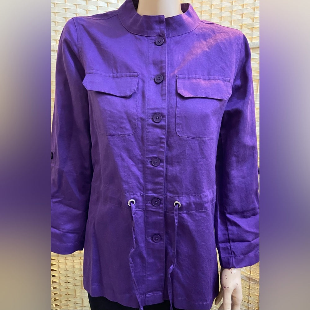 Chicos Purple Linen Military Style Jacket - Size 1 M-L