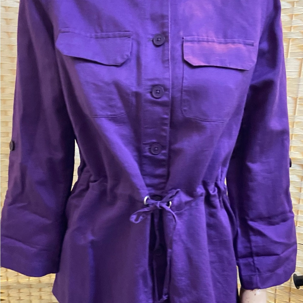 Chicos Purple Linen Military Style Jacket - Size 1 M-L