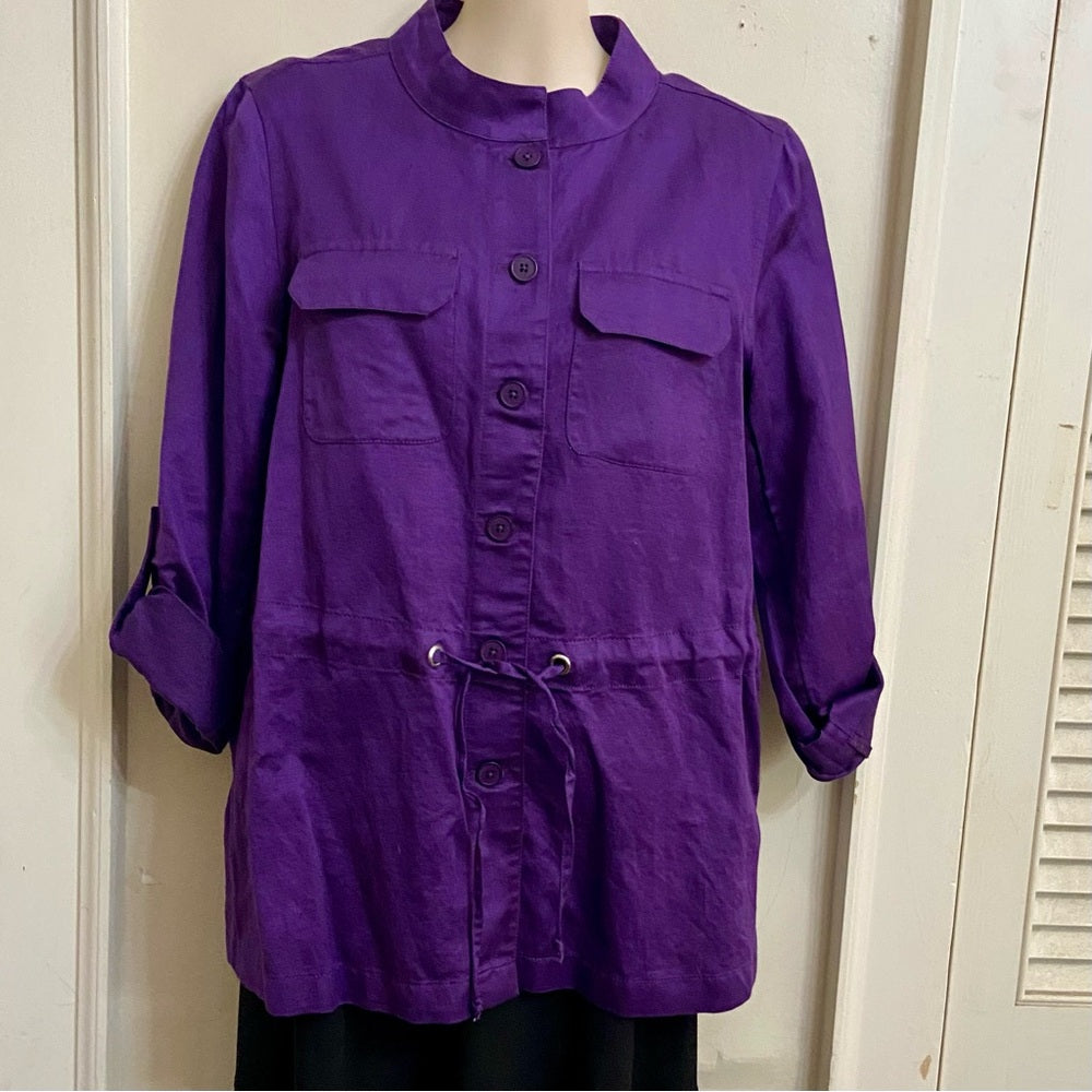 Chicos Purple Linen Military Style Jacket - Size 1 M-L