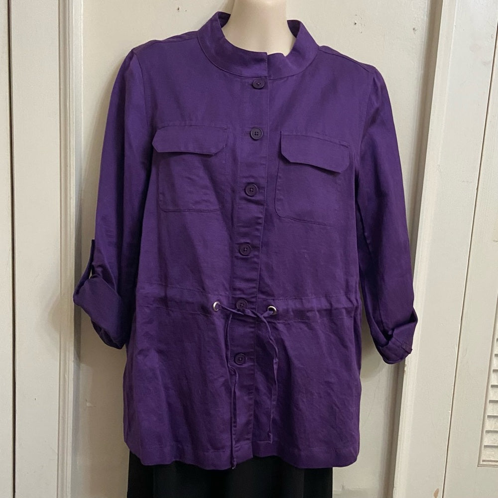 Chicos Purple Linen Military Style Jacket - Size 1 M-L