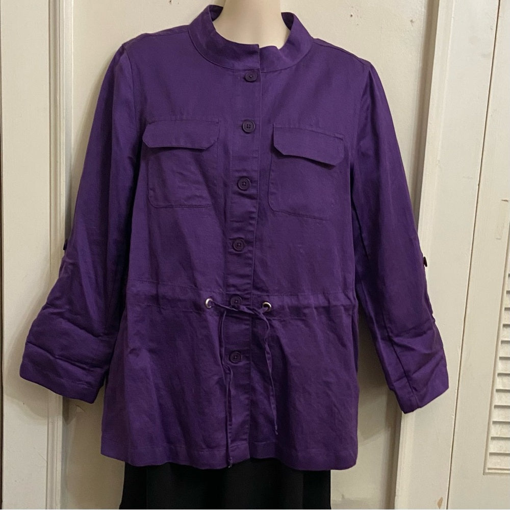 Chicos Purple Linen Military Style Jacket - Size 1 M-L