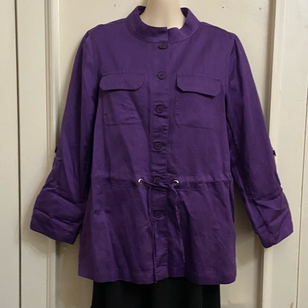 Chicos Purple Linen Military Style Jacket - Size 1 M-L