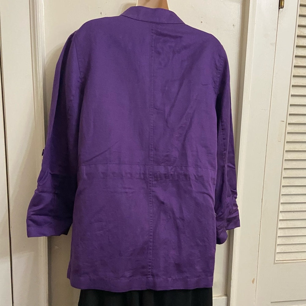 Chicos Purple Linen Military Style Jacket - Size 1 M-L