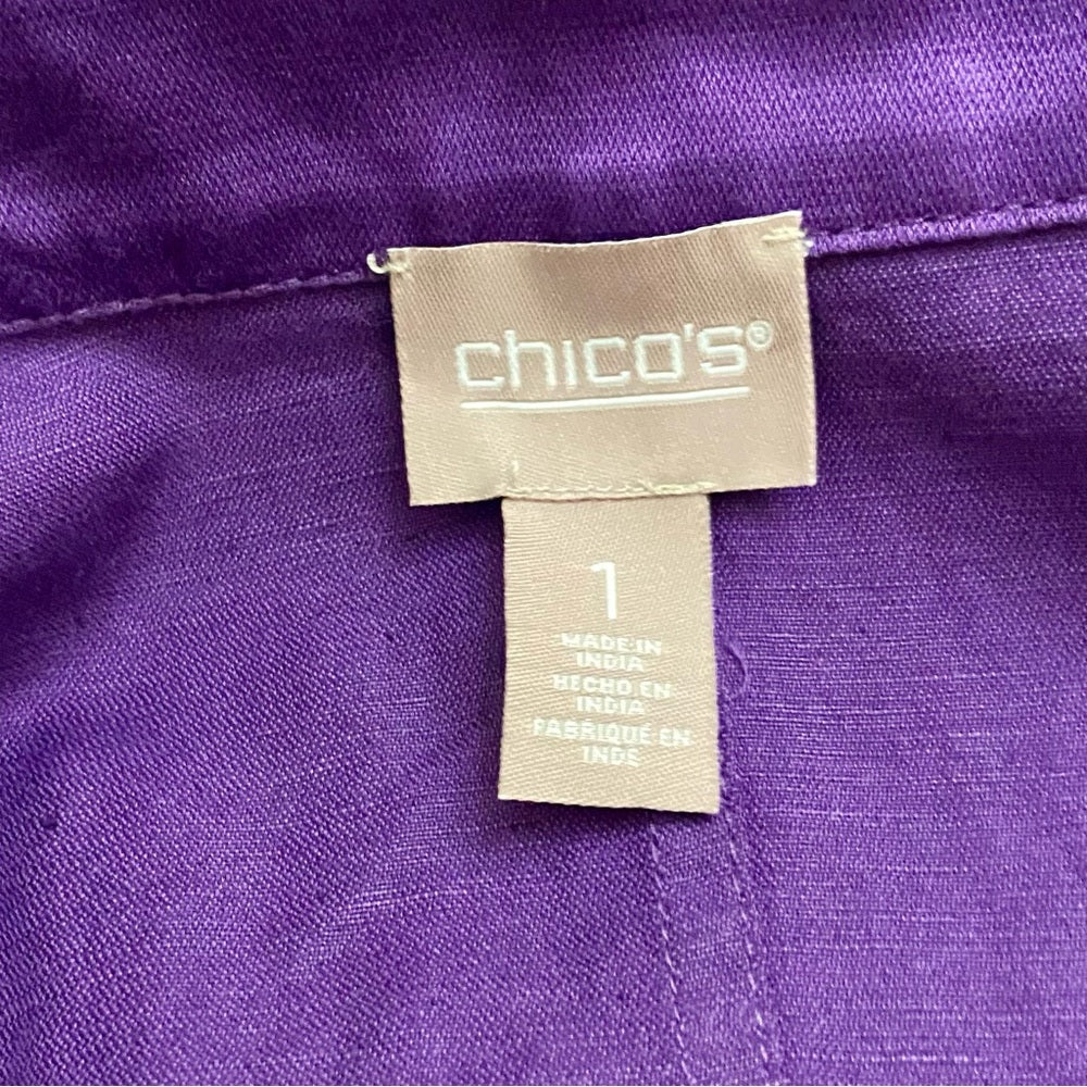 Chicos Purple Linen Military Style Jacket - Size 1 M-L