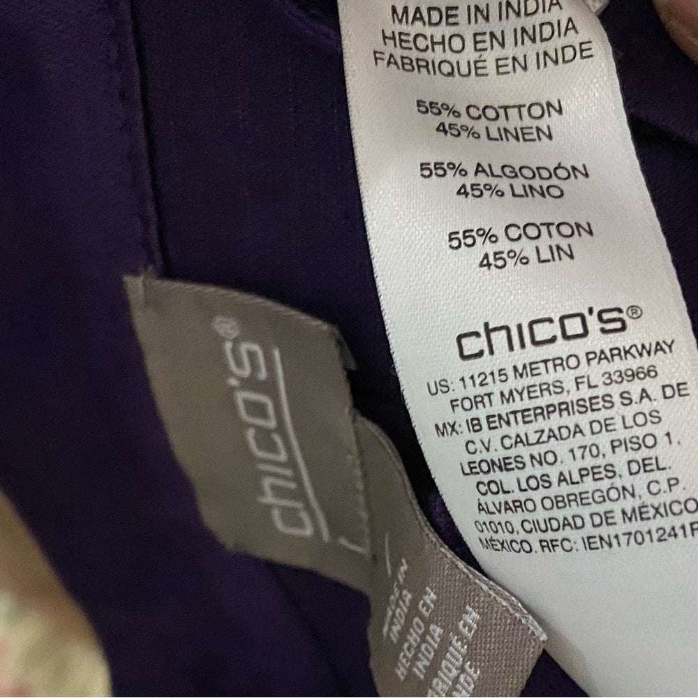 Chicos Purple Linen Military Style Jacket - Size 1 M-L