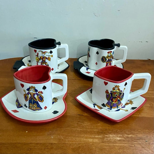 Beautiful, Rare, Large 8-pc  King of Hearts Cups and Saucers
