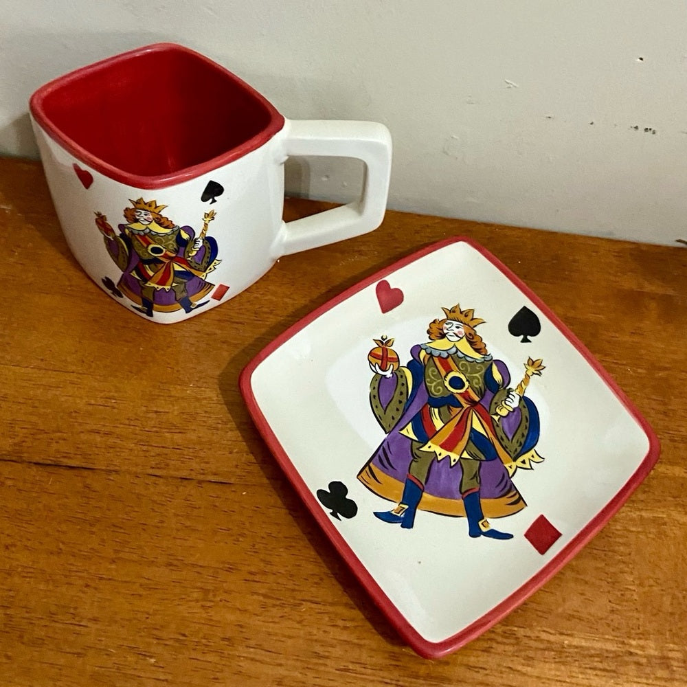 Beautiful, Rare, Large 8-pc  King of Hearts Cups and Saucers