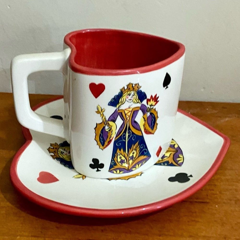 Beautiful, Rare, Large 8-pc  King of Hearts Cups and Saucers